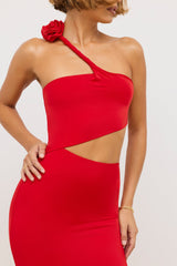 Jersey Asymmetric Cut Out Maxi Dress in Scarlet Red