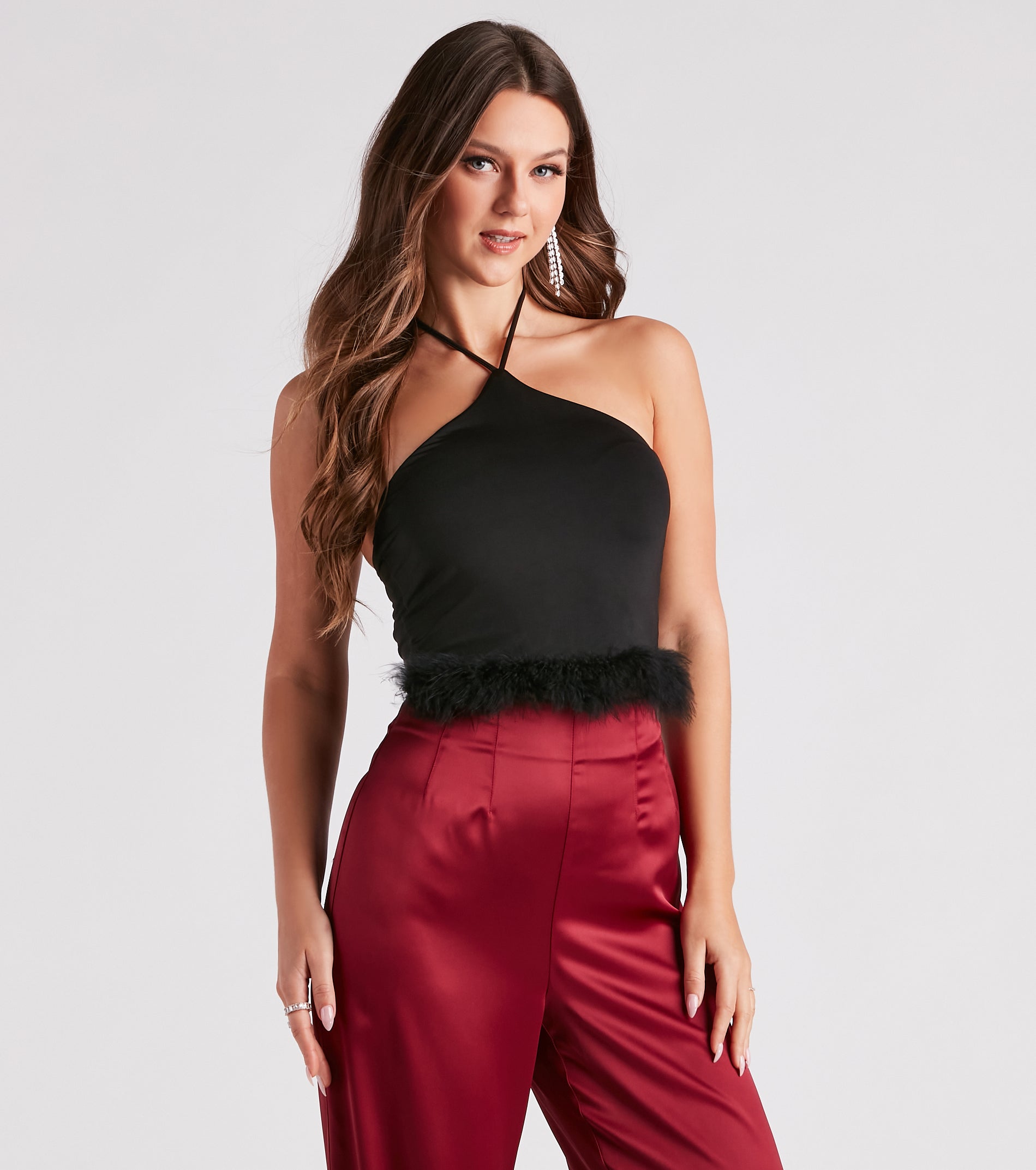 Vibe In Marabou Halter Crop Top