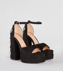 Vivid Color Gemstone Floral Platform Heels