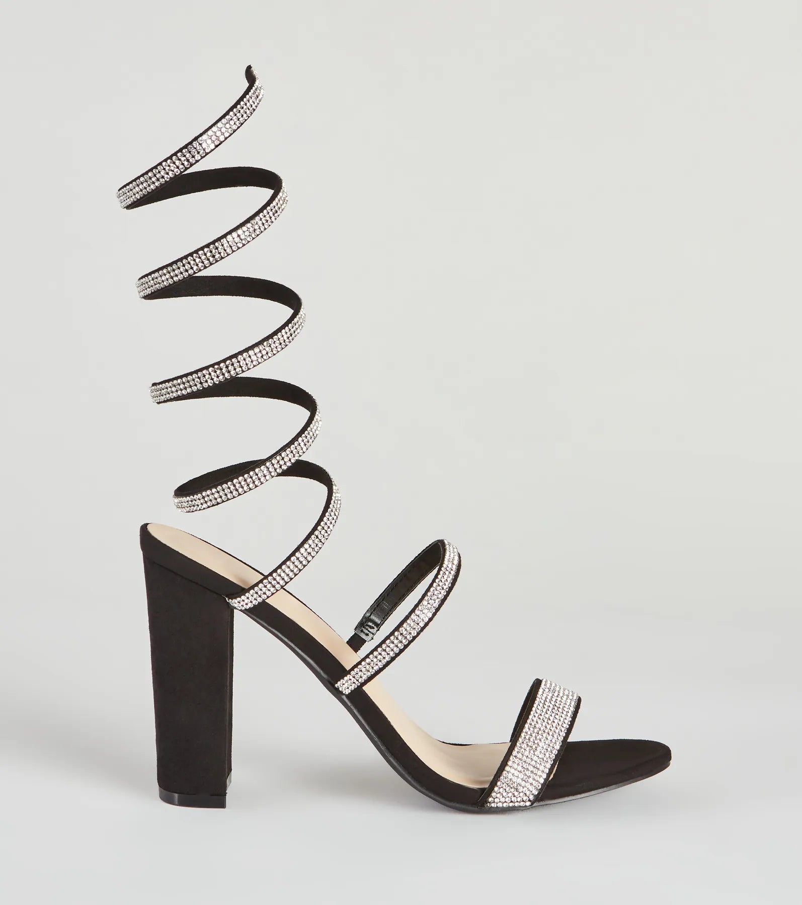 Fancy Gal Rhinestone Spiral Block Heels